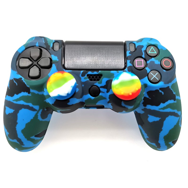 Asokex Silicone Skin Cover for Ps4 Controller (1pc Anti-Slip Case, 1 Pair L2 R2 Trigger Extender, 4pcs Thumb Grips,4pcs LED Light Bar Decal) Protector for DualShock PS4/ Slim/Pro Controller (Blue camouflage) - Image 4